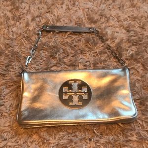 Authentic Tory Burch silver leather bag